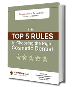 Icon of a book with the title the top 5 rules to choosing the right cosmetic dentist